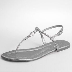 EUC - Tory Burch Emmy Silver Women's T-Strap Sandals - Size 6